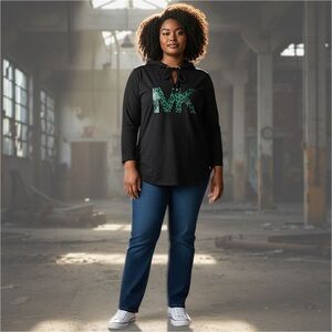 MICHAEL by Michael Kors Women’s Black Front Logo Long Sleeve Hoodie Sz 2X